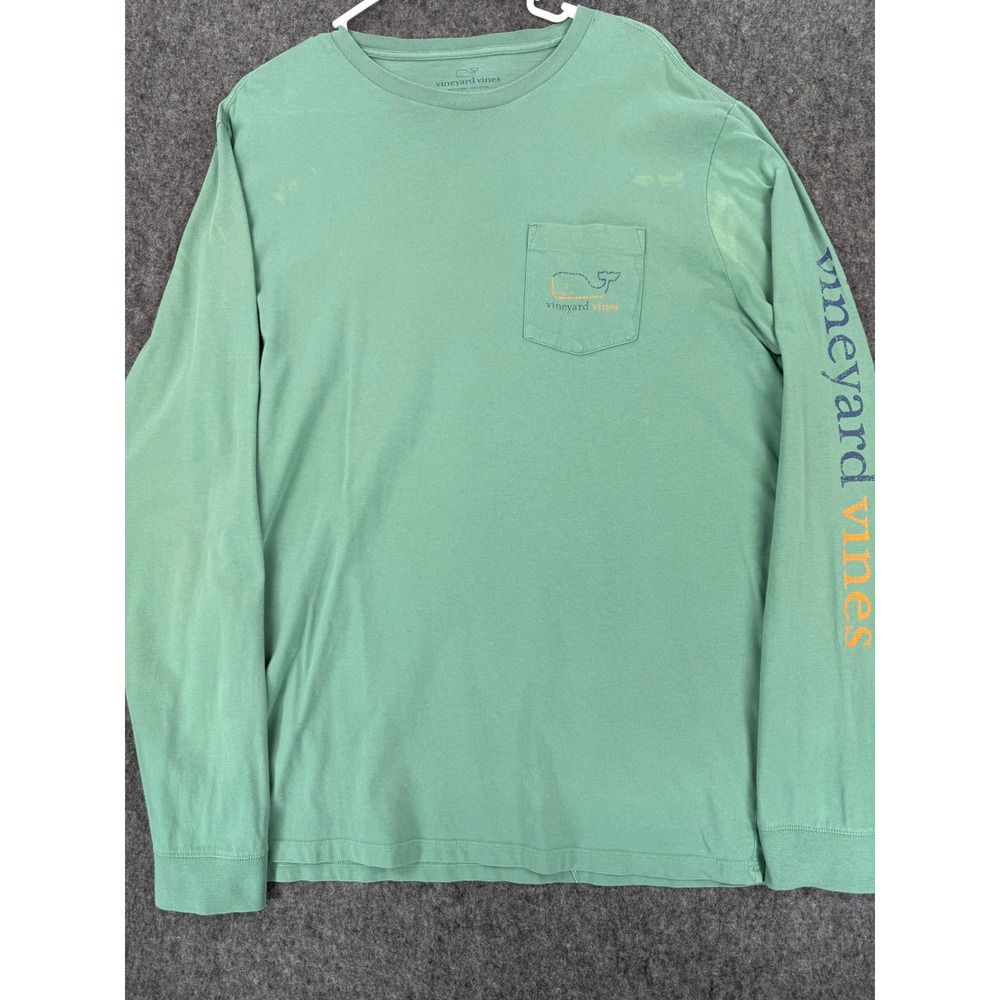 Vineyard Vines Mens Large Green Long Sleeve Whale Graphic Pocket T-Shirt